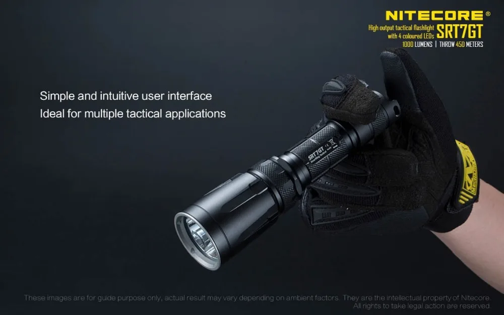 NITECORE SRT7GT Flashlight CREE XP-L HI V3 LED RGB Light max 1000LM beam distance 450 meter tactical torch+ RSW1+ GM02