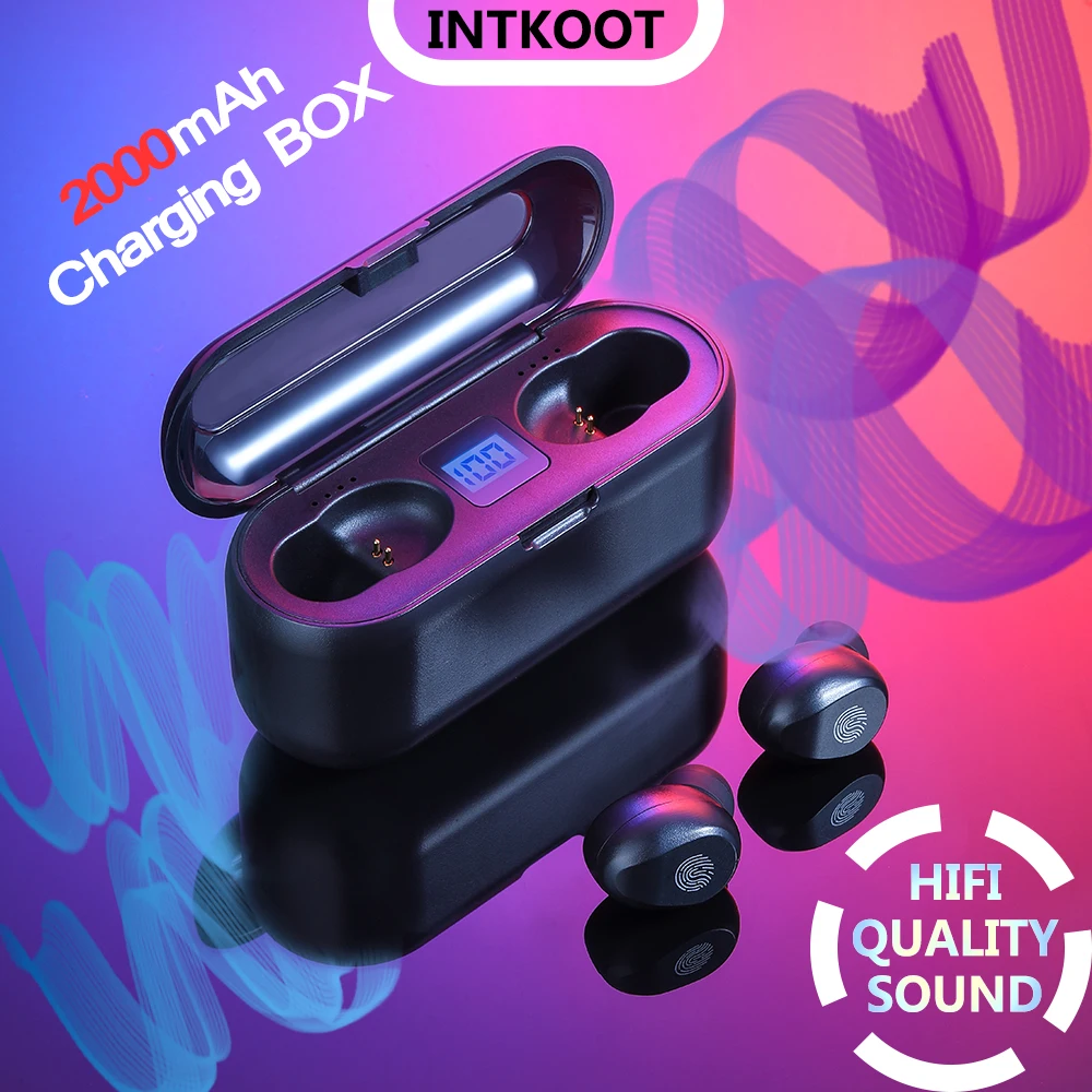 

Wireless Bluetooth headset 5.0 Earphone 3D Stereo Mini Smart Touch TWS F9 Earbud Support iOS Android LED 2000mAh Charging Box