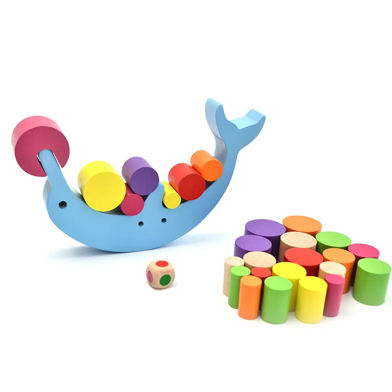  Baby Toys Educational Dolphin Balancing Blocks Wooden Toys Colorful Early Teaching Development Anim - 4000204274586