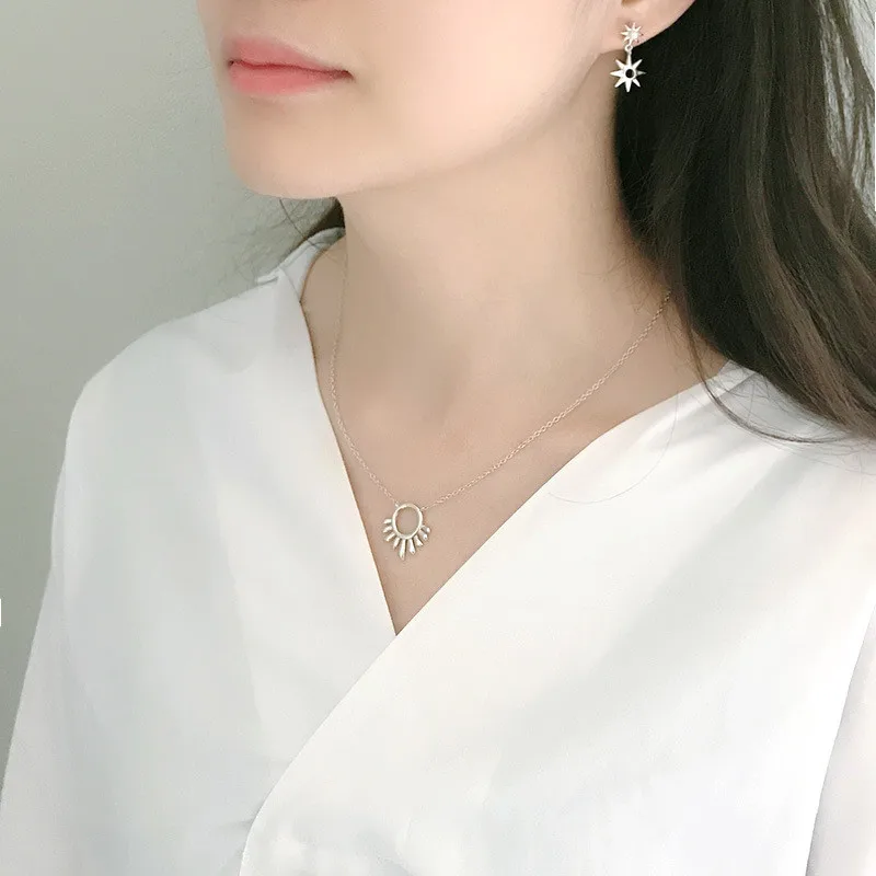 RUIYI Real 925 Sterling Silver Women Cold Wind Fashion Hexameron Charm Earrings Girls Young Niche Sunflower Pearl Stud Earrings