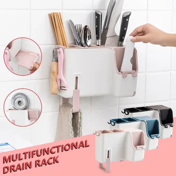 

Kitchen wall-mounted storage box cutlery rack chopsticks spoon kitchenware household storage rack drain water prevention tool