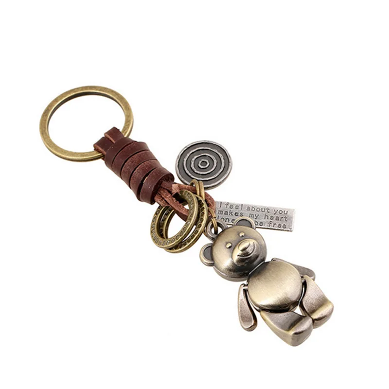 

Punk Creative Alloy Cartoon Bear Keychain Men And Women Small Gifts Retro Braided Leather Key Pendants Batch