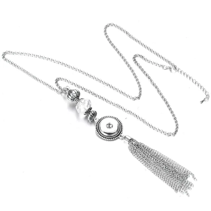 Новинка, ювелирное изделие, Ретро стиль, Длинная кисточка, оснастка, ожерелье, подходит для 18 мм, кнопки, металлическая длинная цепочка, ожерелье для женщин - Окраска металла: ZG016