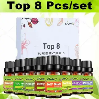 

Kiuno 10ml 8pcs/Set Relaxing Fragrance 100% Pure Natural Aromatherapy Essential Oil Set Peppermint Lemon Frankincense Sandalwood