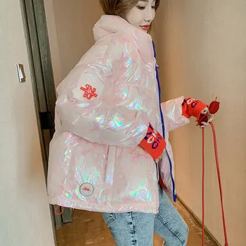 

Bright Side Down Jackets For Women New Autumn Winter All-match Thick Long Sleeve Outwear Stand Collar Loose Students Wadded Coat