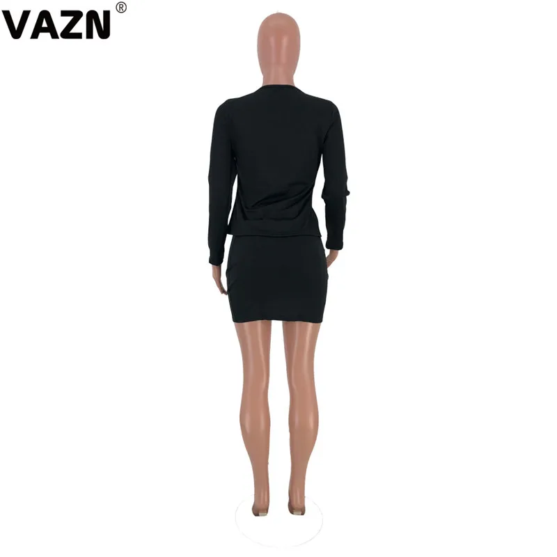 VAZN, GCY-18507, высокое качество, однотонный, черный, осенний, эластичный, обтягивающий, сексуальный,, комплект, длинный рукав, короткие штаны, 2 предмета, наборы для ночного клуба