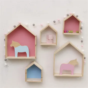 

Wooden House Shelf Display Units Unique Home Hanging Racks Urban Two-piece Suit family livingroom hanging storage rack decor