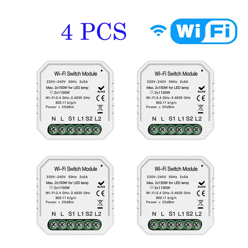 Набор4 2 банды 2 способ Wifi дистанционный переключатель освещения Diy выключатель модуль Smart Life/Tuya приложение дистанционное управление, работа с Alexa Echo Google Home - Комплект: Набор4