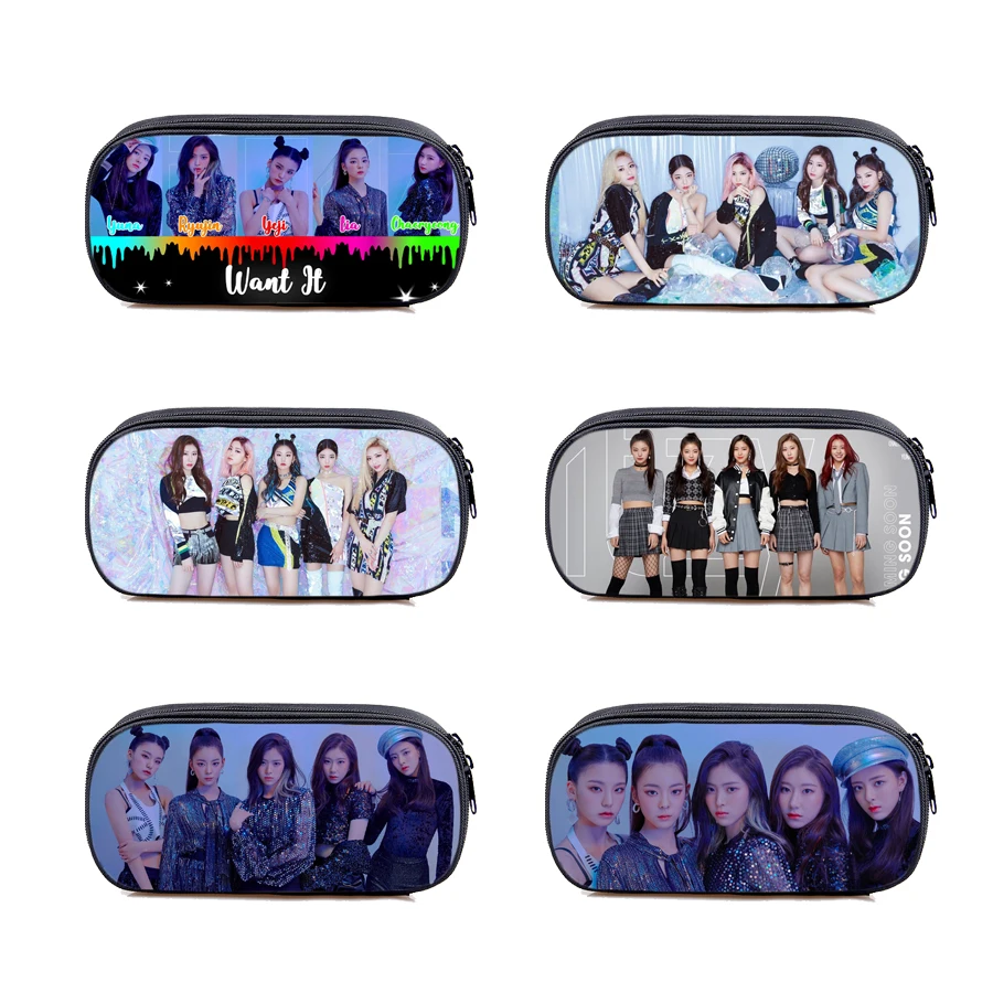 

Kpop itzy icy Cosmetic Case Double Layer Pencil Bag YeJi Ryujin Jisoo Children Storage Bags Purse Boys Girls Student Bag