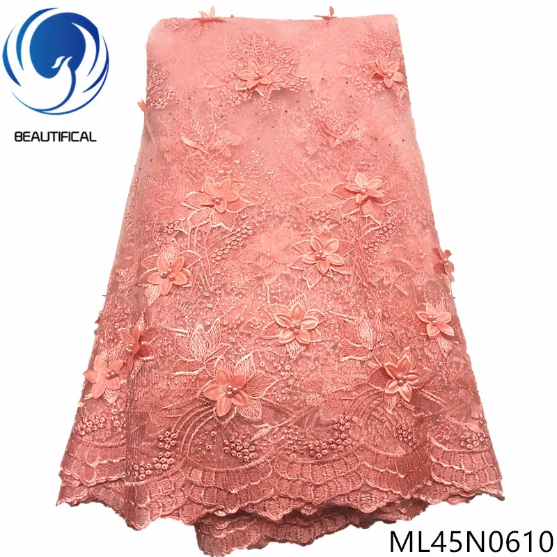 ML45N0610 Красивое 3d цветочное Тюлевое кружево 5 ярдов французское полиэфирное кружево швейная ткань Африканское 3d кружево ML45N06 - Цвет: ML45N0610