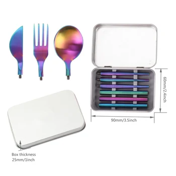 

3-in-1 Stainless Steel Dinnerware Set Pocket Size Foldable Reusable Metal Cutlery Spoon Fork Set For Travel Outdoor Picnic BBQ