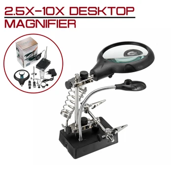 

2.5X-10X lens Auxiliary Clip Loupe Desktop Magnifier Welding Magnifying Glass With LED Light Third Hand Soldering Repair Tool