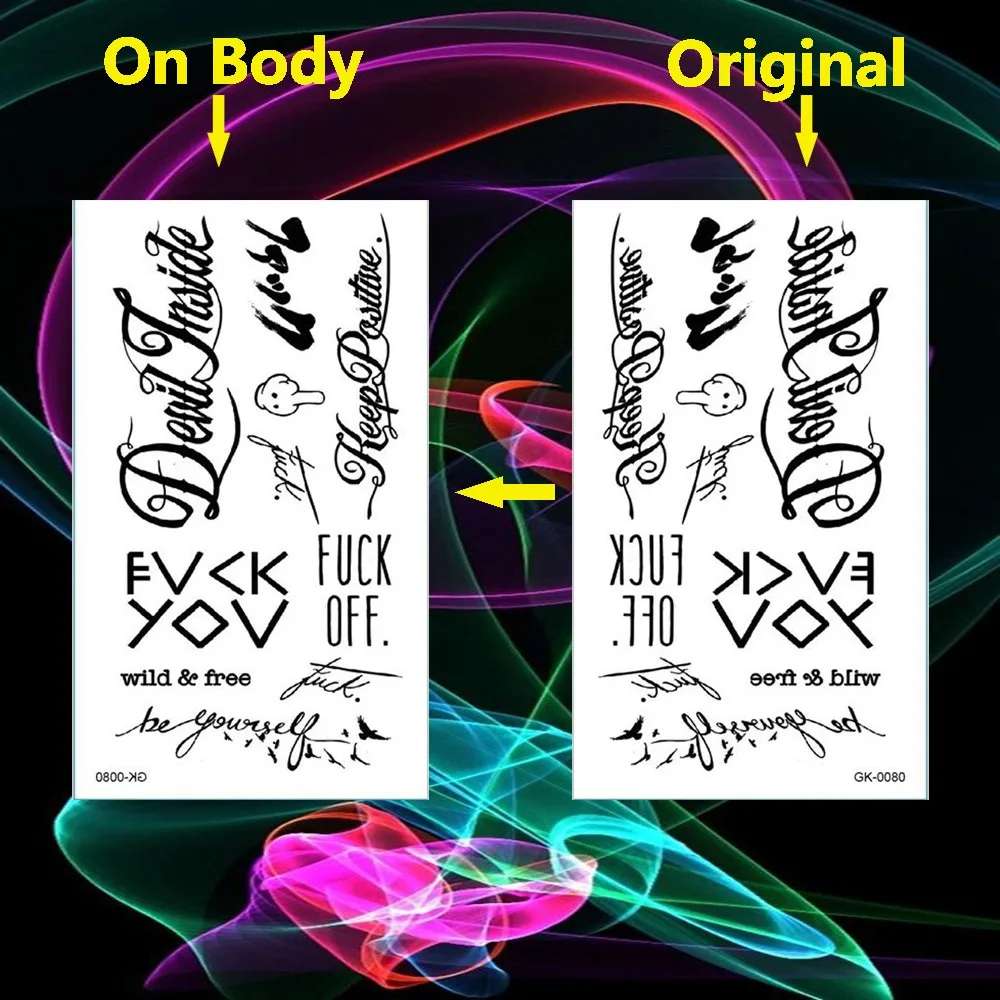

Cute Little English Letters Tattoo Sticker Calligraphy Body Art Leg Waterproof Tattoos Sticker Viking Runes Temporary Tattoo Men