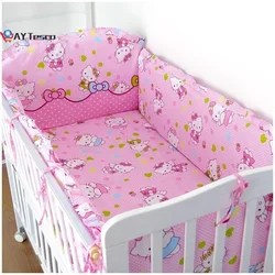 AY Tesco juego de cama de dibujos animados para bebé, juego de cuna de bebé, berzón de cuna de juego de cama, incluye (parachoques + sábana + funda de almohada), 6 piezas