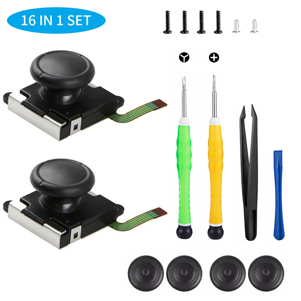 16 in 1 set Сменный 3D Аналоговый джойстик для пальца палка наборы для переключателя NAND контроллер Joy-Con сенсор модуль потенциометра инструмент для ремонта - Цвет: 16 in 1 set