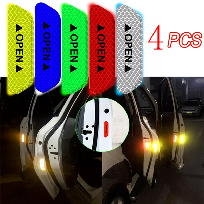 4 Pcs/set Car Open Reflective Stickers Tape Warning Mark Night Driving