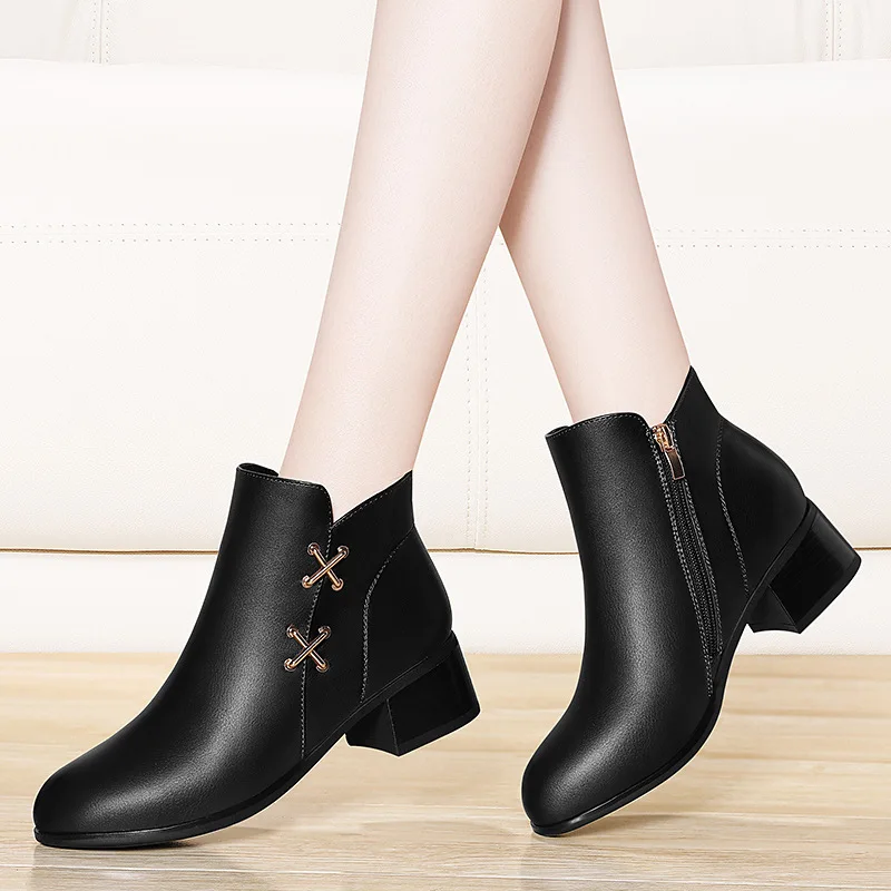 

Gold Lines Rabbit Martin Boots Women's British-Style 2019 Autumn And Winter New Style Ankle Boots Chunky Heel Short Boots Women'