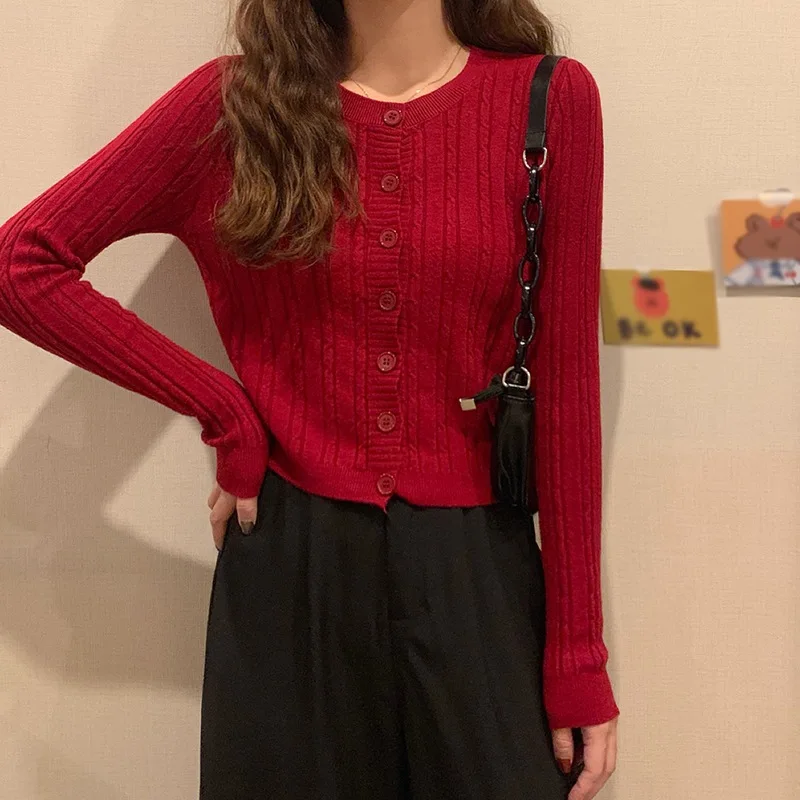 

Jlong Retro Sweater Cardigan Women Short Knitted Cardigan Spring Autumn Sweaters Tops