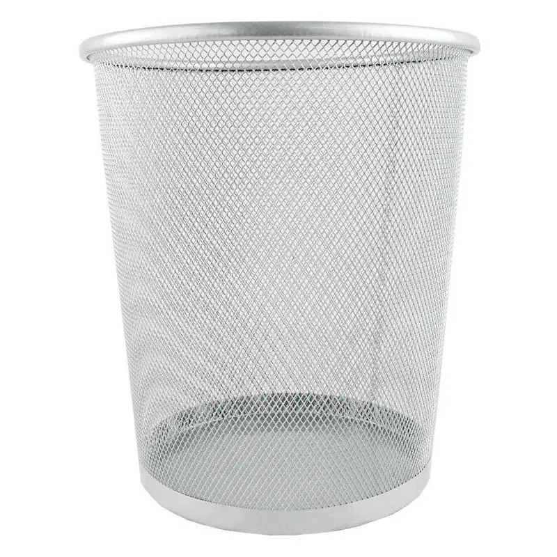 $7.27 Circular Mesh Bin Waste Paper Basket Bin (Silver)