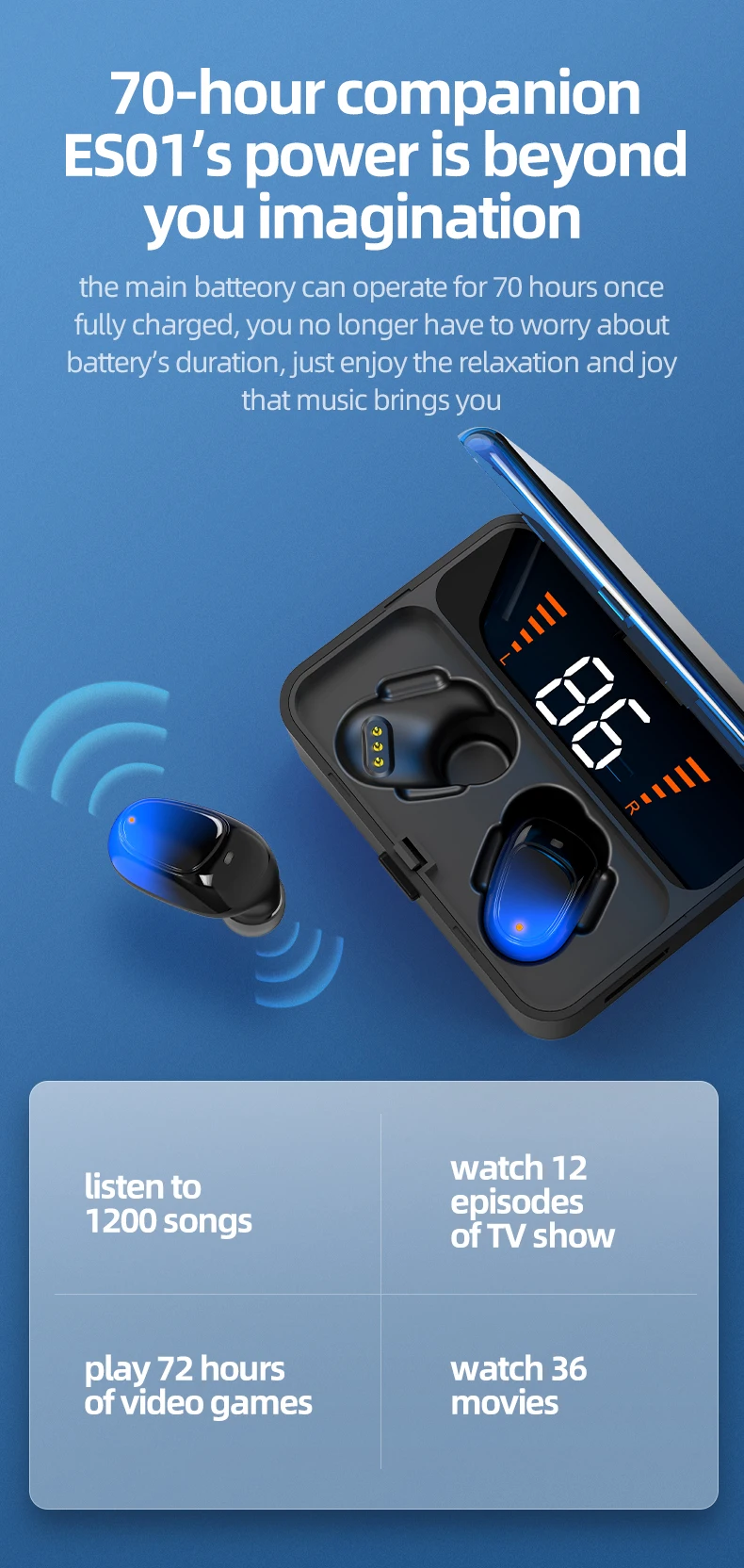 ES01 TWS светодиодный Bluetooth наушники V5.0 Touch беспроводные наушники 9D стерео спортивные водонепроницаемые гарнитура с микрофоном