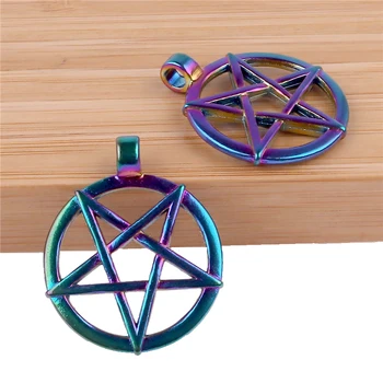 

6X 23603 Rainbow Color Round Star Pendant Metal Jewelry DIY Making Findings Charms Pendants