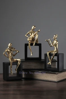 

CREATIVITY RESIN GOLDEN CHARACTER SCULPTURE MUSICAL INSTRUMENT MUSICIAN CRAFTS MODERN HOME DECORATION ORNAMENTS FIGURINES