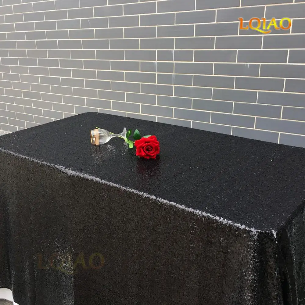 Рождественская скатерть 120x200 см с зелеными пайетками, прямоугольная скатерть для стола, вечерние, свадебные, декоративные скатерти с блестками - Цвет: Black