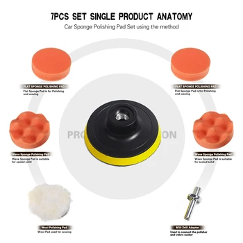7pcs 3" Car Sponge Polishing Pad Set Polishing Buffer Waxing Adapter