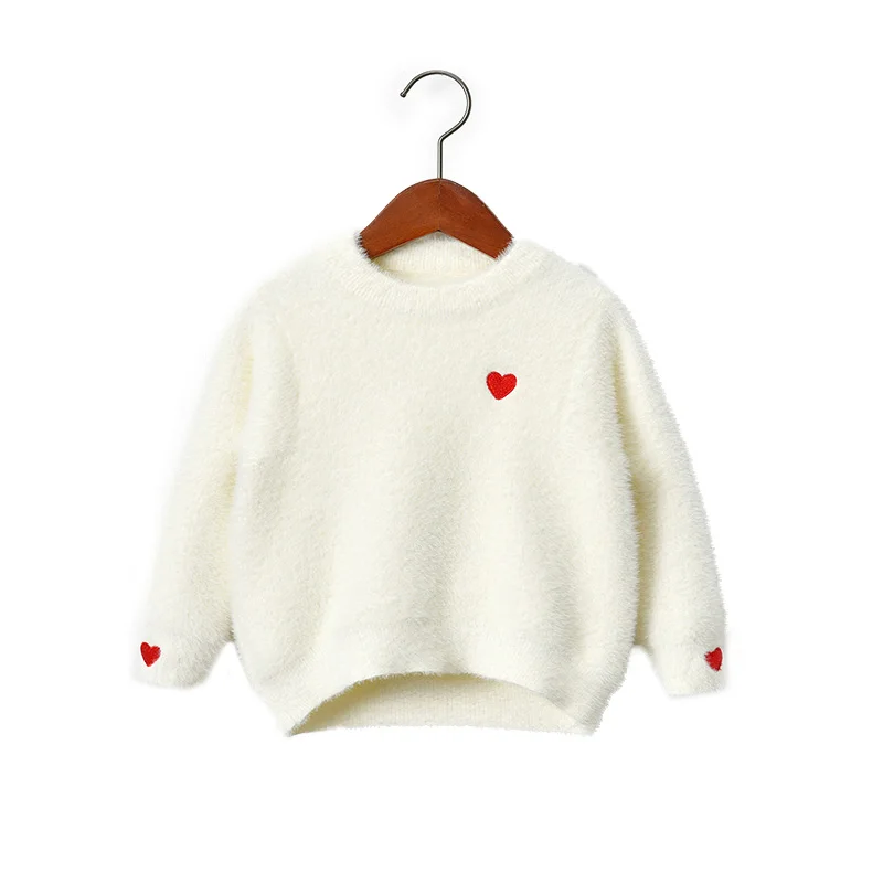 

Children Clothes Girls Sweater Knitted Imitation Velvet Solid Loose Pullovers Sweaters O-Neck Love Pattern Long Sleeve Jumper