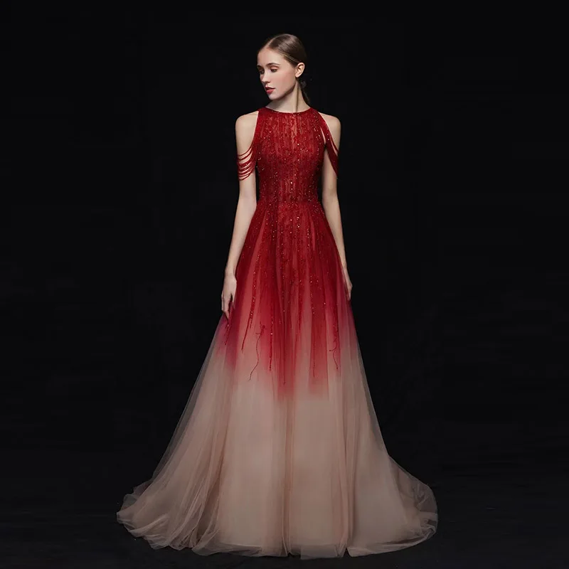 2020 Couture Red Gradient Evening Dress 