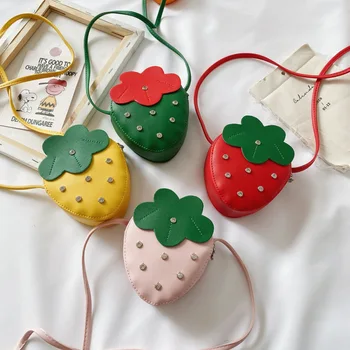 

Fashion PU Leather Girls Coin Purse Lovely Children Strawberry Rivet Crossbody Bags Cute Baby Accessories Mini Wallet Kids Gifts