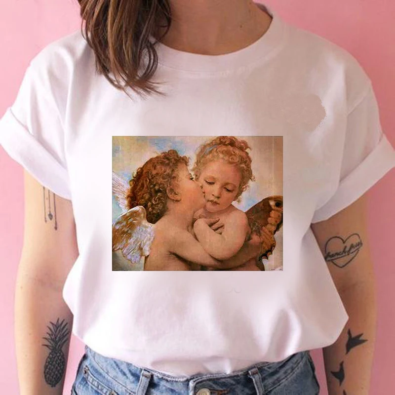Cupid Angel Print T shirt Women Summer Cartoon Clothes Harajuku Tshirt Female Aesthetic Kawaii Fashion Top Tshirt Cute T-Shirt