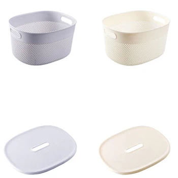 

Kitchen Bathroom Desktop Storage Basket with Cover Plastic Storage Baskets Bathroom Shower Clothes Make Ups Storage Rack