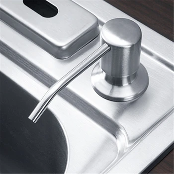 ดาดฟ้าติดตั้งห้องครัว 300ML อ่างล้างจานเครื่องจ่ายสบู่สแตนเลสปั๊ม Chrome สีดําสําหรับห้องครัวในตัว Counter Top Dispenser 1