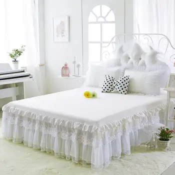 

42New 100% cotton bed skirts white embroidey lace bedspread bed sheet for wedding twin full queen king size princess bed cover