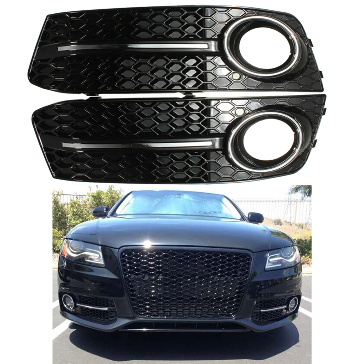 

Pair Front Bumper Gloss Black Fog Light Cover Grills for Audi A4 B8 for VW 2009 2010 2011 Car Styling