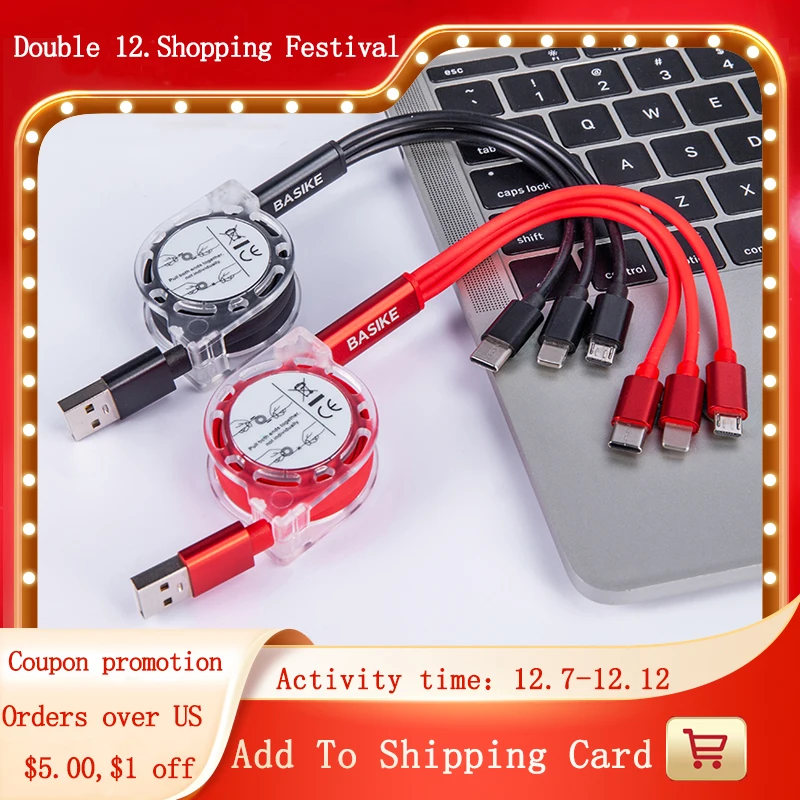 

BASIKE 3 in 1 Type C USB Cable Micro Fast Charger Charging Cable Android phone For iPhone For Xiaomi Huawei Samsung Charger Wire