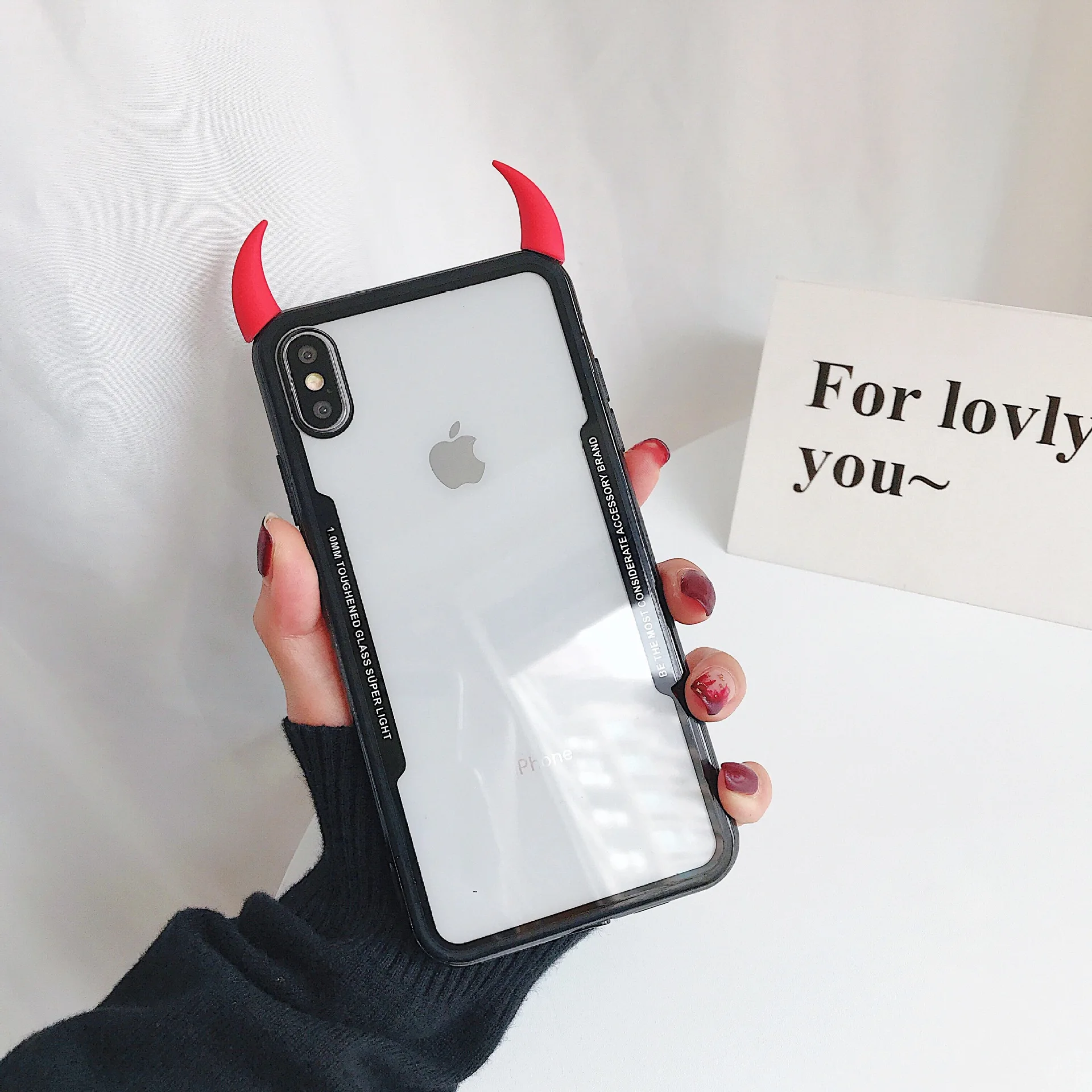 DIY чехол с дьявольским рогом для iPhone 12 11 ProMAX XSMAX XR 6 6s 7 Plus 8 X телефона Прозрачный