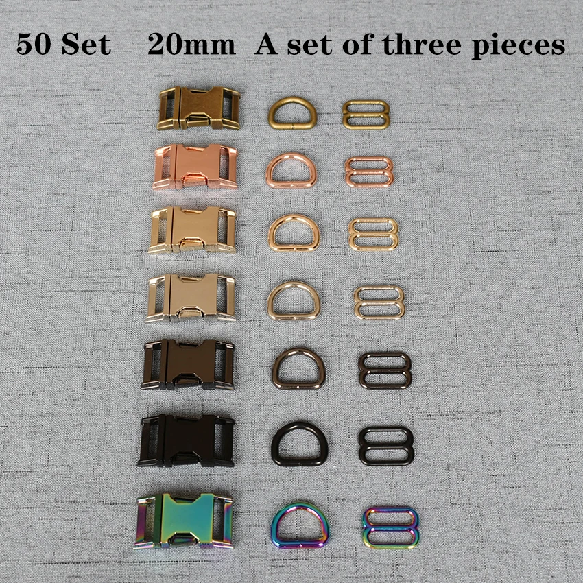 

50 Set (B) 20mm Metal D Ring+Adjustable+Release Buckle DIY Dog Collar Accessory High Quality Plated Buckle 3JT20mm07B