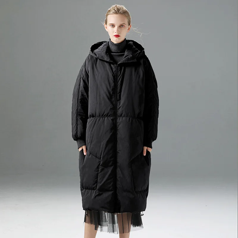 Черный 90% White Duck Down Jacket Women Clothes Winter Down Coat Women Hooded Korean Puffer Jacket Women Warm Parka 199027 YY2117 - Цвет: Черный