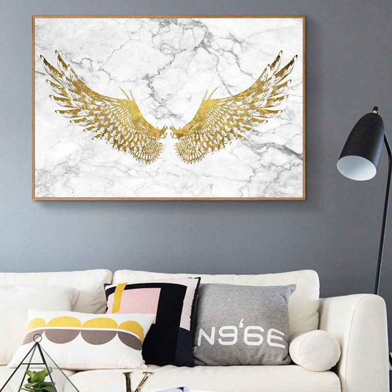 Золотой крылья Ангела мраморный фон абстрактная настенная Печать на холсте живопись современное искусство украшение картина Декор