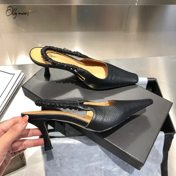

OllyMurs Fashion Black White Genuine Leather Summer Women Pumps Square Toe Slip On Thin High Heel Women Pumps Party Shoes Woman