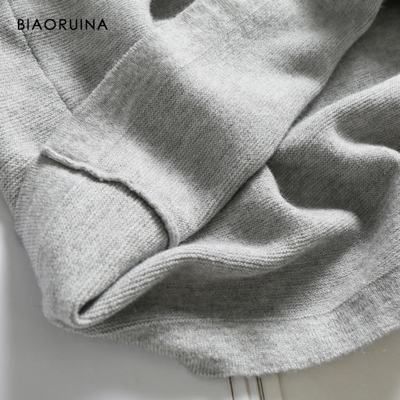 BIAORUINA, 3 цвета, Женская водолазка, элегантный, шерсть, свитер, рукав три четверти, женский, свободный, шикарный, короткий пуловер