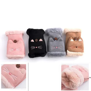 

women velvet warm cute fingerless gloves lady flip suede gloves winter Windshield