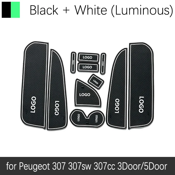 White Luminous Противоскользящие резиновые ворота слот чашки коврик для peugeot 307 307SW 307CC хэтчбек седан 2001~ 2011 SW аксессуары для CC автомобиля наклейки 2010 - Название цвета: White Luminous