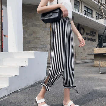 

Z Pants Women Loose Striped/Dot/Plaid Print Harem Pants Bloomers Lace up Trousers Women Calf-Length Pants pantalones mujer -