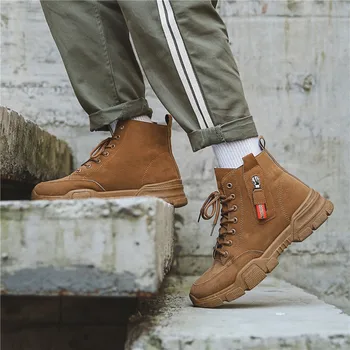 

Man Tooling Boots Men's High Top Boots Ankle Booties Fashion Zip side Casual Shoes Male Krasovki Adult Botas Hombre Footwear