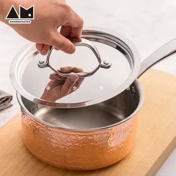 

Three-layer hammer copper soup rice noodle milk pot single handle frying pan household multi-function heat conduction fast