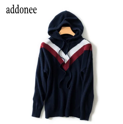 

New Style High Quality Spring Autumn Winter Women Female Patchwork Knit Hoodie Sweatshirt Loose Casual Warm Flexible Fashion