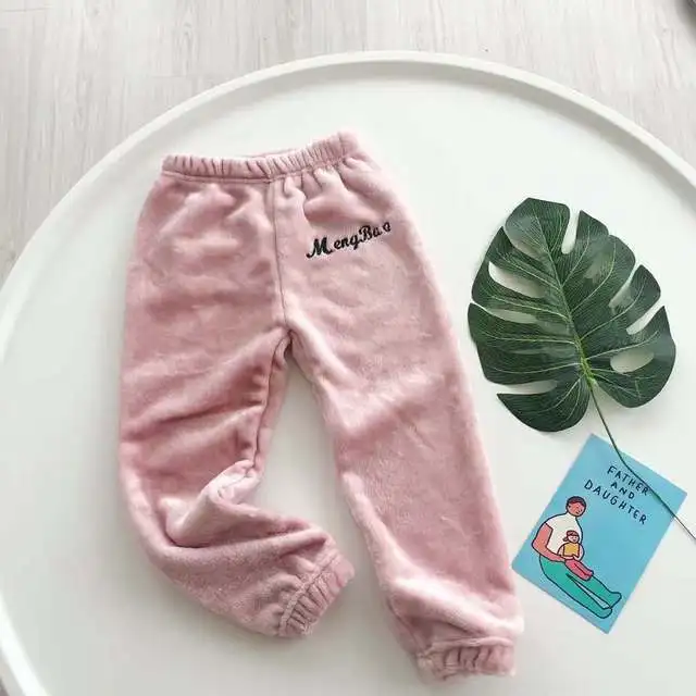 Зимние детские штаны для мальчиков теплые вельветовые плотные штаны для сна для мальчиков и девочек хлопковые брюки для малышей подходит для детей от 2 до 8 лет - Цвет: light pink